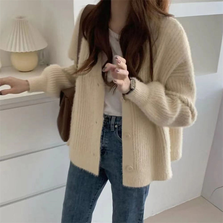 Damen kuschelige Strickjacke mit moderne Knopfdetails und oversized Schnitt Drune