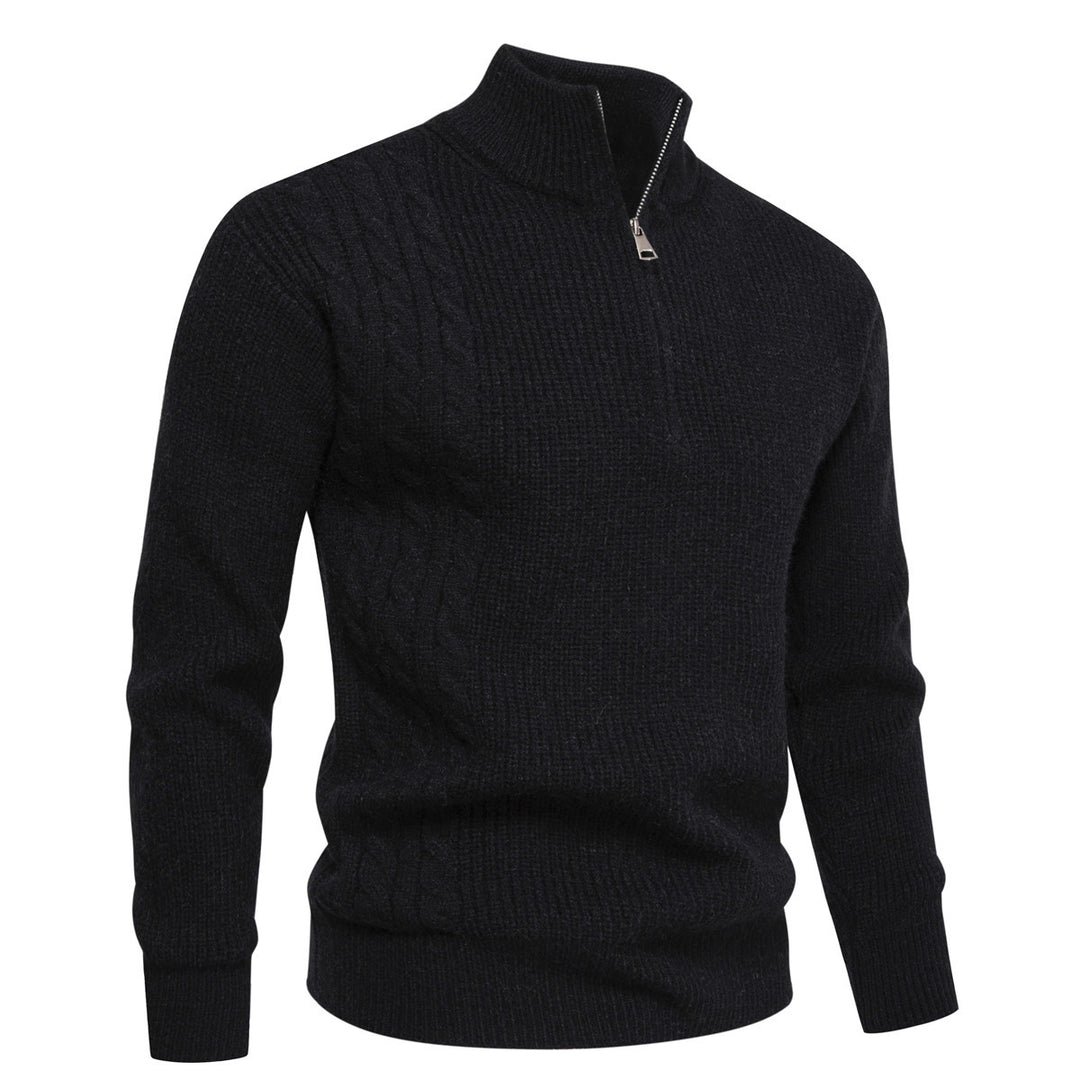 Herren Feinstrick-Halbzip-Pullover mit Stehkragen, Rippstruktur und Schulter-Zopfdetail Drune