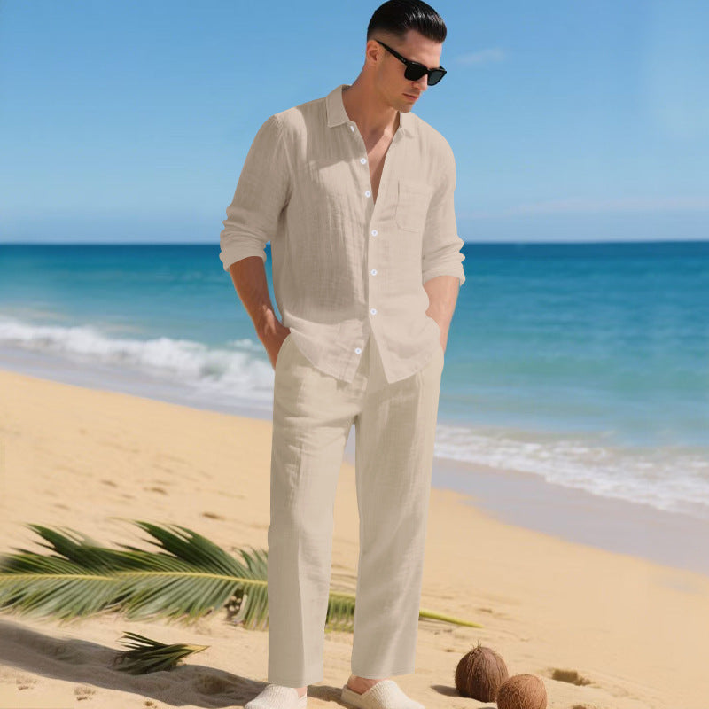 Herren leichtes Leinen-Outfit mit stilvollem Hemd und eleganter Hose Drune