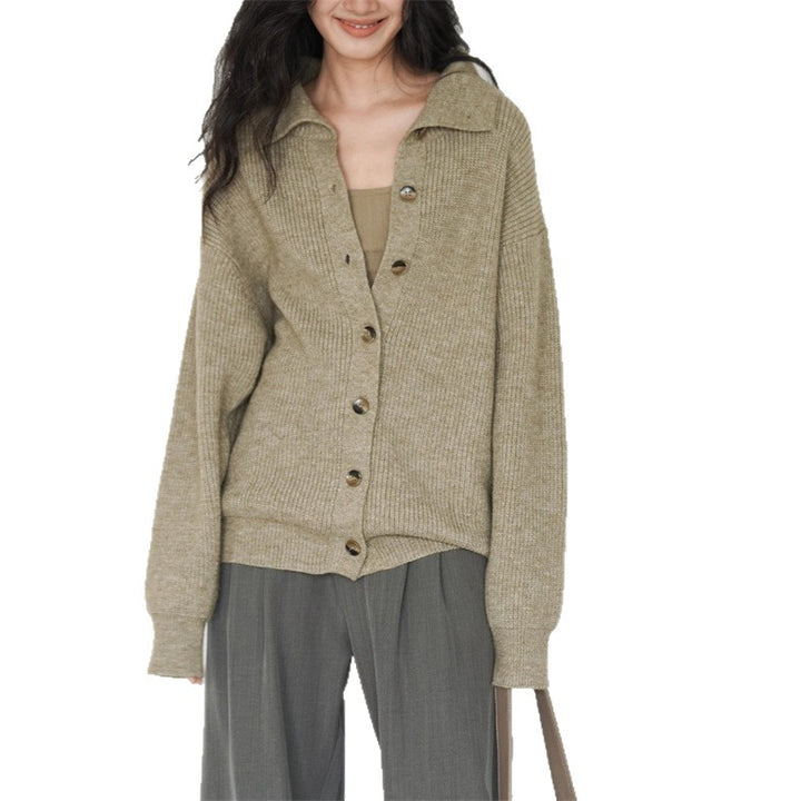 Damen Gemütliche Strickjacke mit breiten Ärmeln und dekorativen Knöpfen Drune