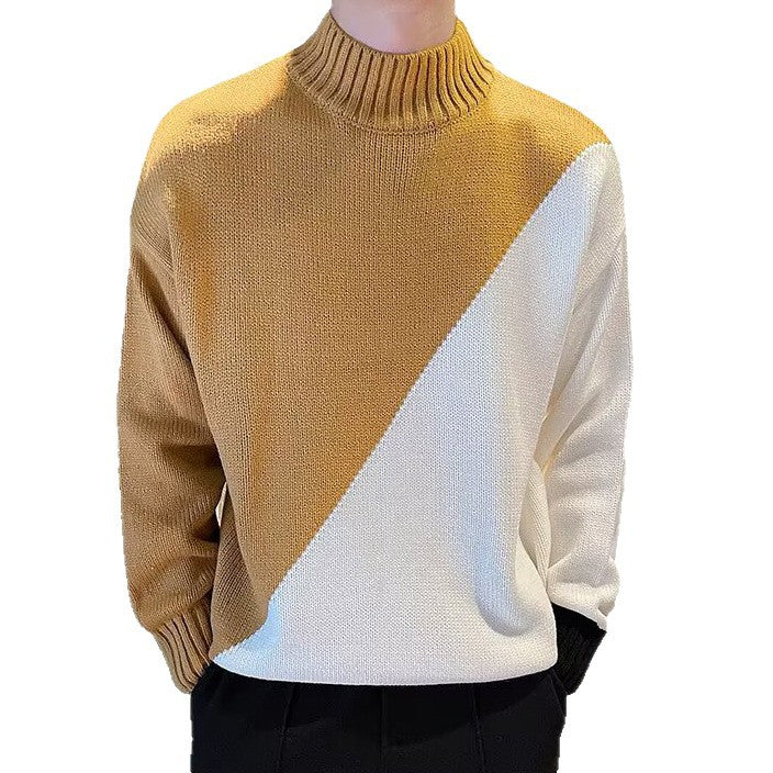 Herren Modischer Grobstrickpullover mit hohem Kragen Drune