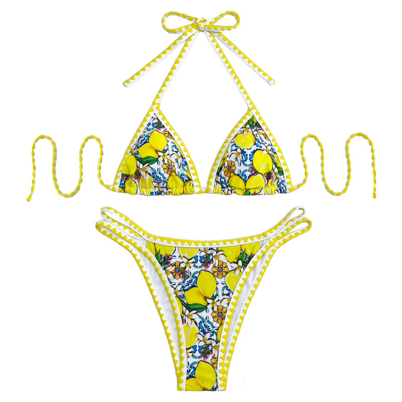 Damen Triangel-Bikini mit fröhlichem Zitrusmuster Drune