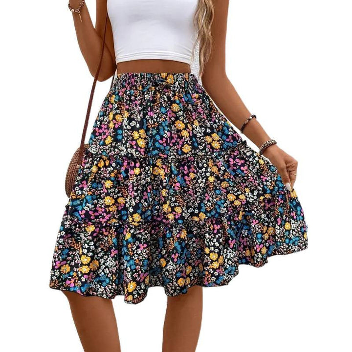 Damen Floral Midi-Rock mit voluminösem Schnitt und elastischem Bund Drune