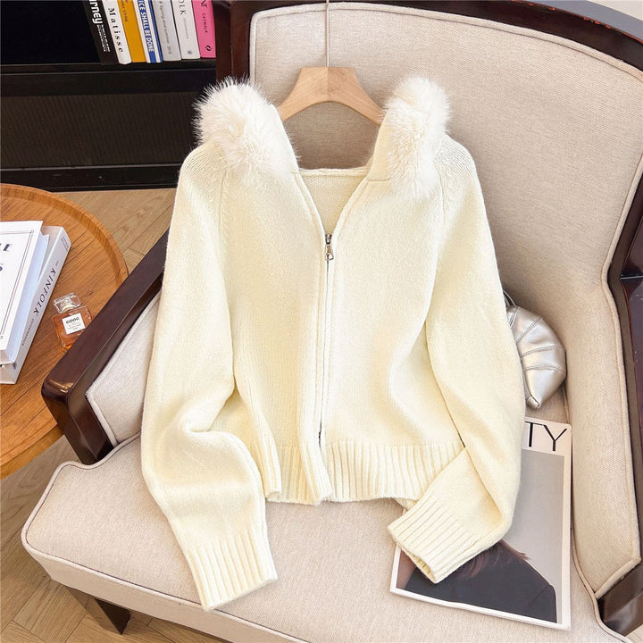 Damen Kuschelige Strickjacke mit abnehmbarem Kunstfellkragen Drune