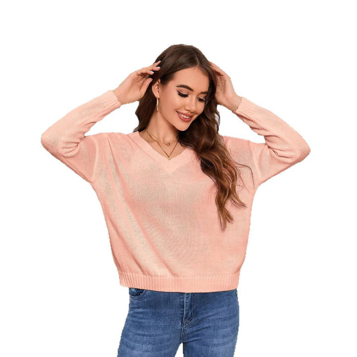 Damen Lässiger V-Ausschnitt Strickpullover Drune