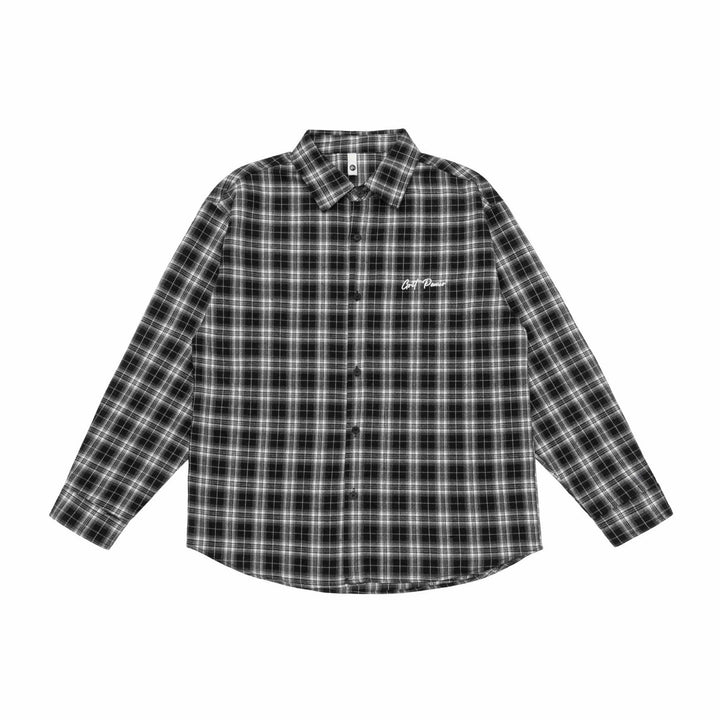 Unisex Kastenförmige Flanell-Hemdjacke mit gerundetem Saum und gesticktem Brustlogo Drune