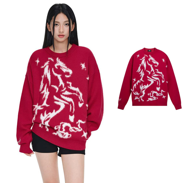 Damen Kuscheliger Oversized Pullover mit Einhornmotiv Drune