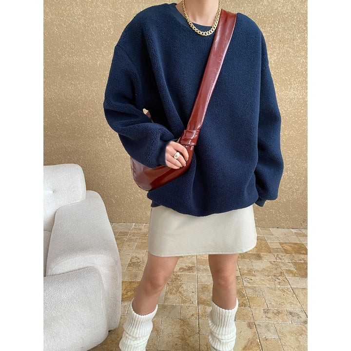 Damen kuscheliger Fleece-Pullover mit weitem Schnitt und bequemen Details Drune