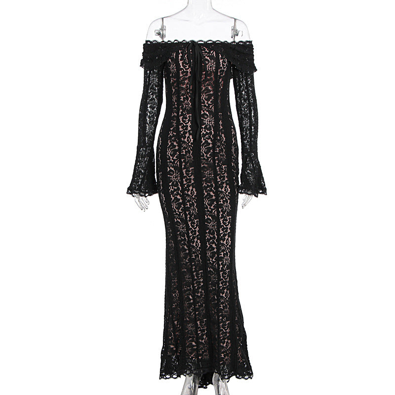 Damen Elegantes Spitzenkleid im figurbetonten Schnitt mit Off-Shoulder Design Drune