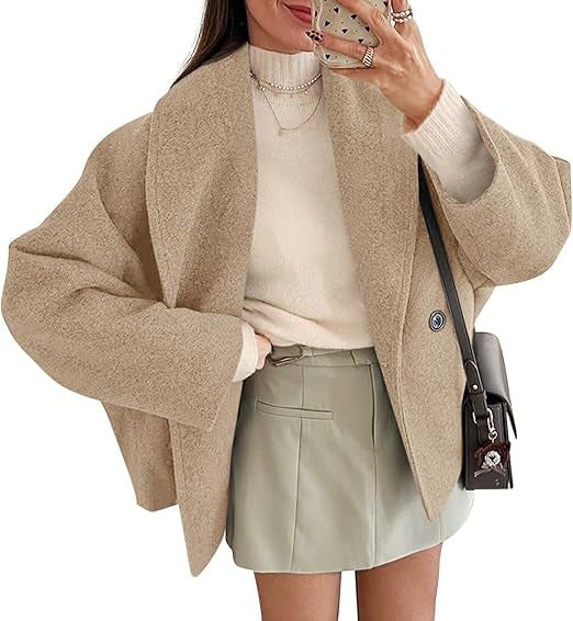 Damen nan oversized Teddyjacke mit großem Schalkragen und Ein-Knopf-Verschluss Drune
