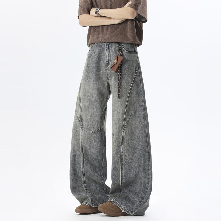 Herren Weite Baggy-Jeans mit hoher Taille, extra weitem Bein und dekorativen Teilungsnähten Drune