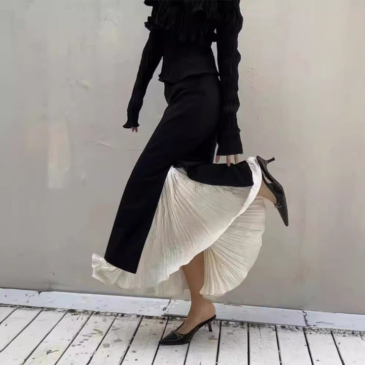 Damen Elegante Maxi-Rock mit seitlichen Schlitzen und Lagenlook Drune