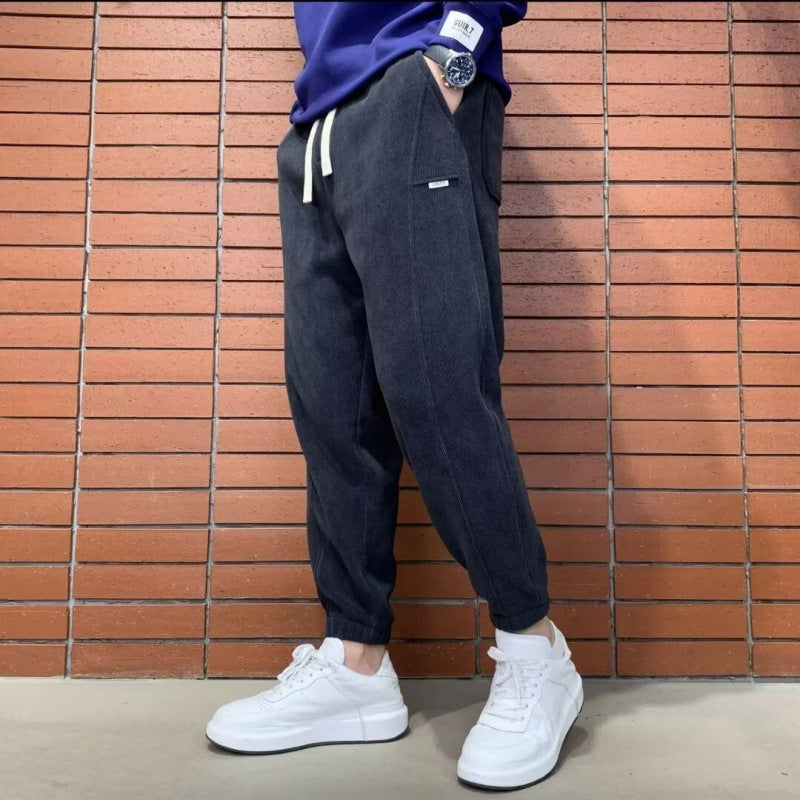 Herren Lockere Cord-Jogginghose mit elastischem Bund und Kordelzug Drune