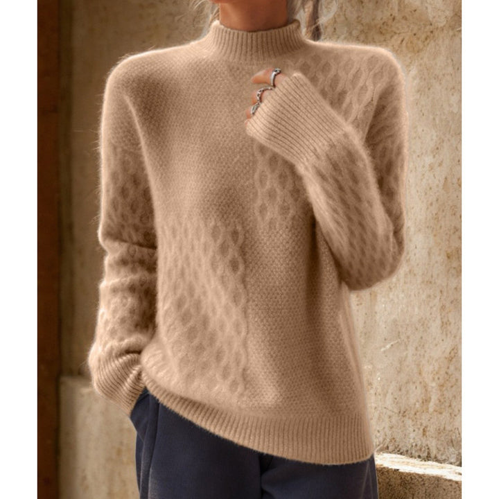 Damen nan lässiger Mohair-Mix Feinstrickpullover mit Strukturmix, Stehkragen und überschnittenen Schultern Drune