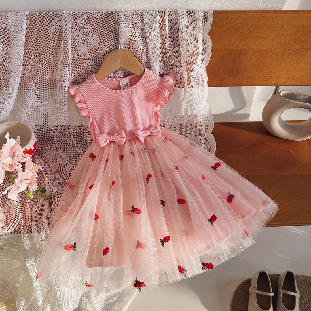 Mädchen Besticktes Tüll Festkleid mit Rüschensäumen Drune