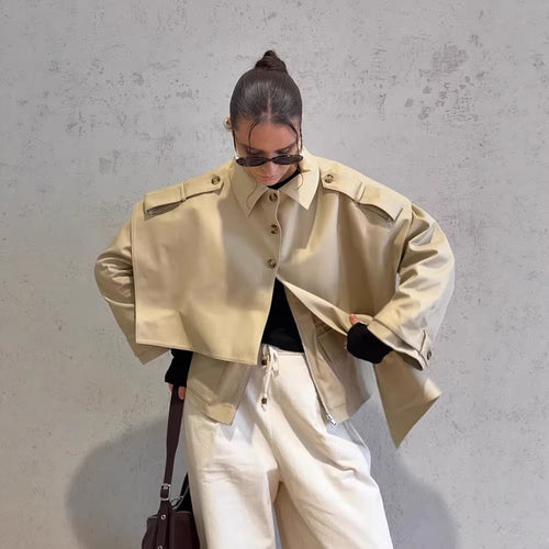 Damen Kurz geschnittene Oversize-Schulterjacke mit Epauletten Drune
