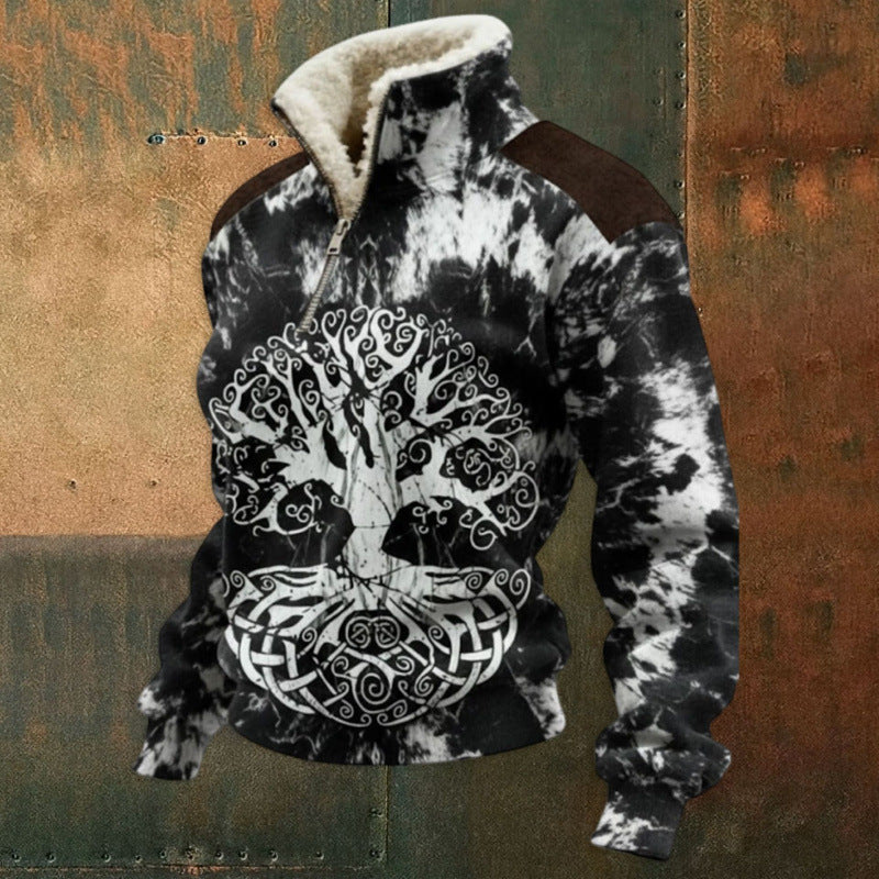 Herren Urbaner Fleece Pullover mit Baum-Motiv Drune