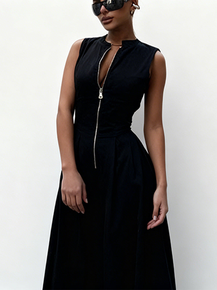Damen elegantes Sommerkleid mit hochwertigem Reißverschluss und schwingendem Saum Drune