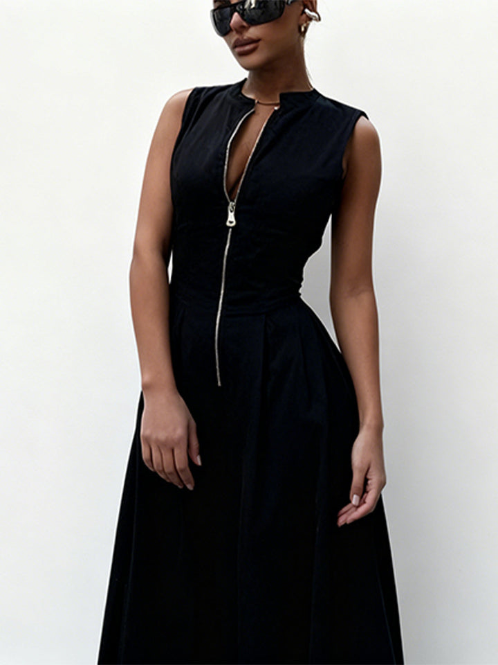 Damen elegantes Sommerkleid mit hochwertigem Reißverschluss und schwingendem Saum Drune