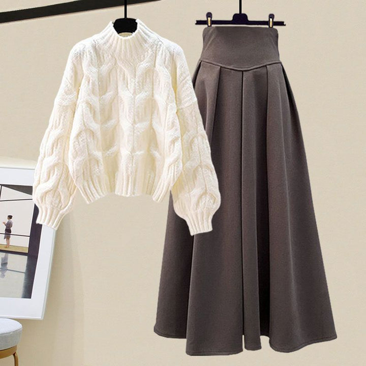 Drune - Schickes Herbst Strickpullover & Plissee Rock Set für Damen