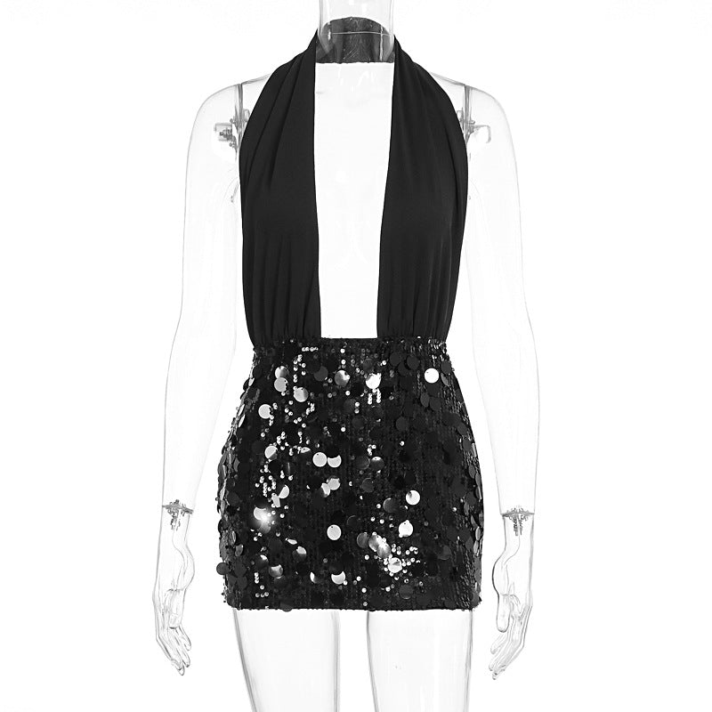Damen Glamouröses Minikleid mit schimmerndem Paillettenrock Drune