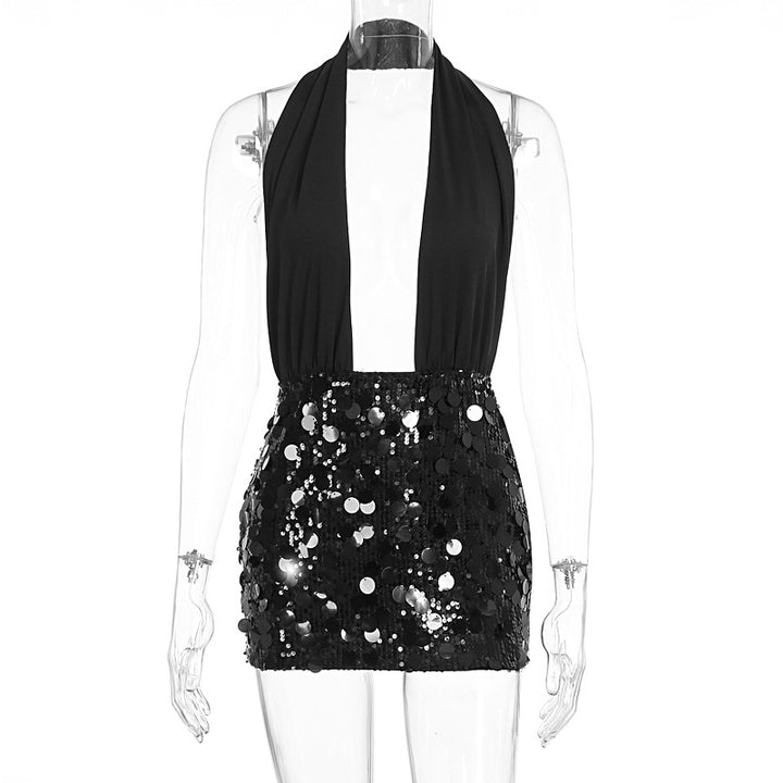 Damen Glamouröses Minikleid mit schimmerndem Paillettenrock Drune
