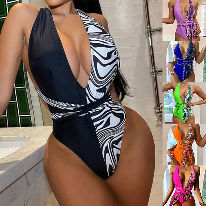 Damen Einteiliger Badeanzug mit raffinierten Schlangenprint-Details Drune