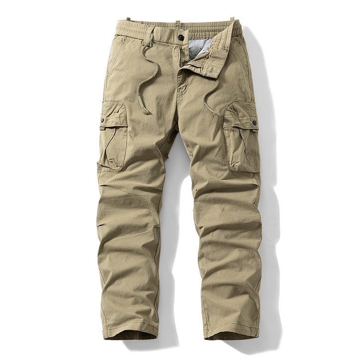 Herren Relaxed-Fit Canvas‑Cargohose mit Elastikbund, verdecktem Tunnelzug und Mehrfach‑Klappentaschen Drune