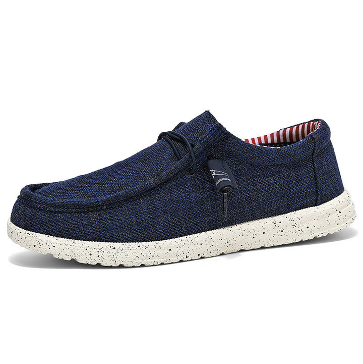 Herren lässiger Mokassin-Slipper aus Leinenstoff mit gepolsterter Komfortsohle und elastischem Schnürzug Drune
