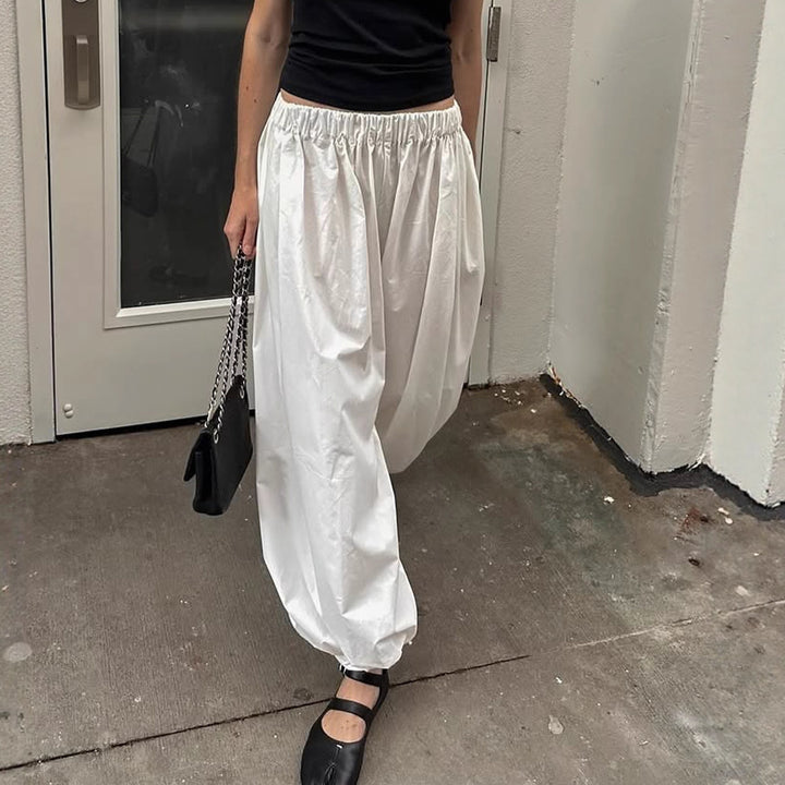 Damen elegante, lockere Pluderhose mit elastischem Bund und weitem Schnitt Drune