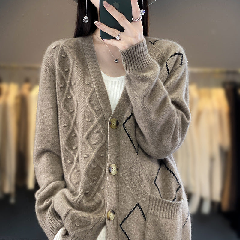 Damen Kuscheliger Oversize-Cardigan mit Ajour‑ und Rautendetail Drune