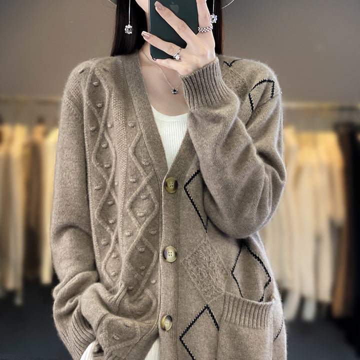 Damen Kuscheliger Oversize-Cardigan mit Ajour‑ und Rautendetail Drune