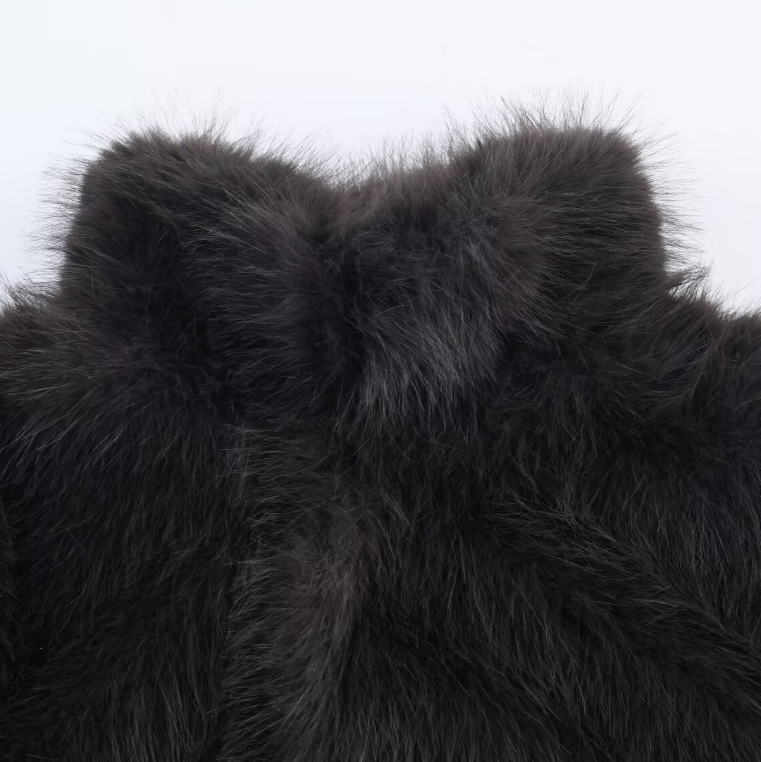 Damen Kurze Faux‑Fur‑Jacke mit Stehkragen und Boxy‑Schnitt Drune