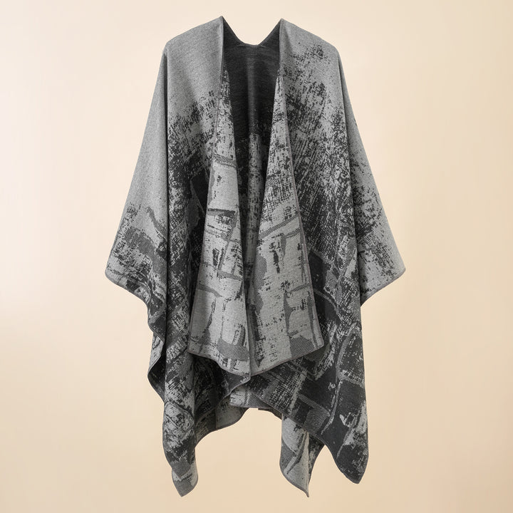Damen Wollmix-Cape mit grafischem Jacquard, offenem Kimono-Fall und weichfallender Drapierung Drune