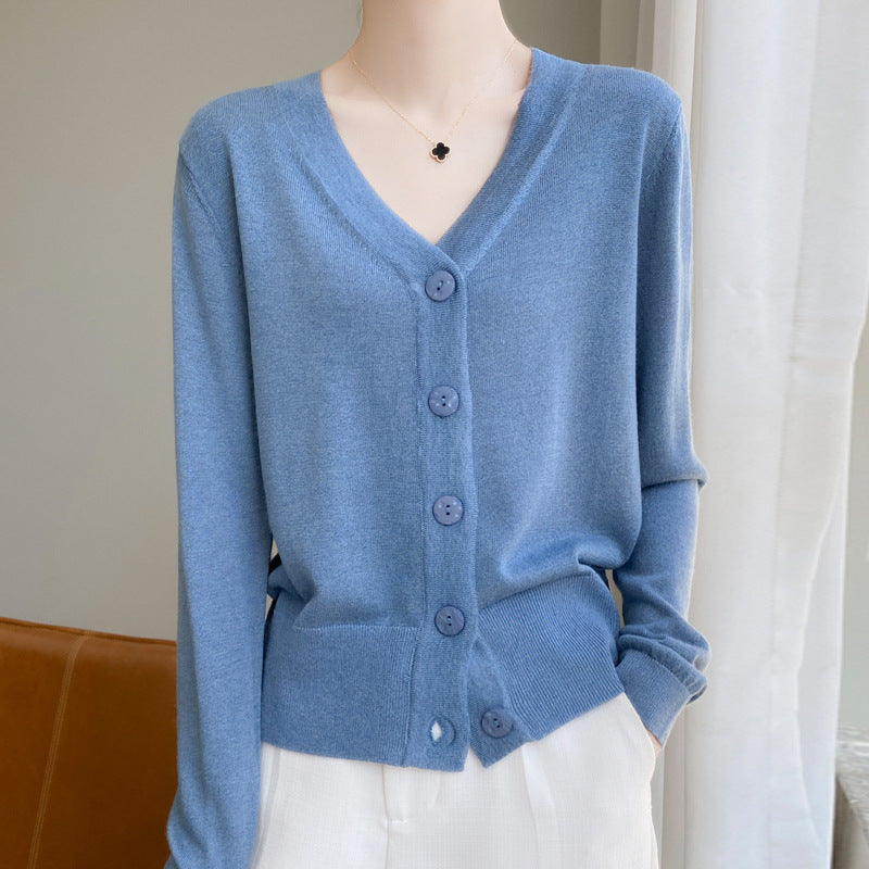 Damen Leichter V‑Ausschnitt-Cardigan mit seitlichem Saumschlitz und geripptem Bund Drune