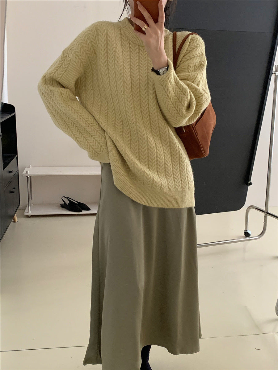 Damen Strickpullover mit strukturierter Zopfmusterung und lässigem Schnitt Drune