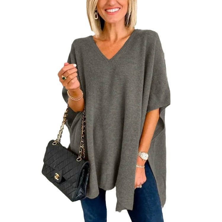 Damen V-Pullover mit asymmetrischem Schnitt und lässigem Fall Drune