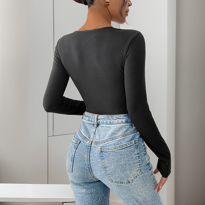 Damen Eleganter Langarm-Bodysuit Drune