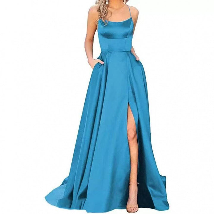 Damen Maxikleid Spaghettiträger Oberschenkelschlitz