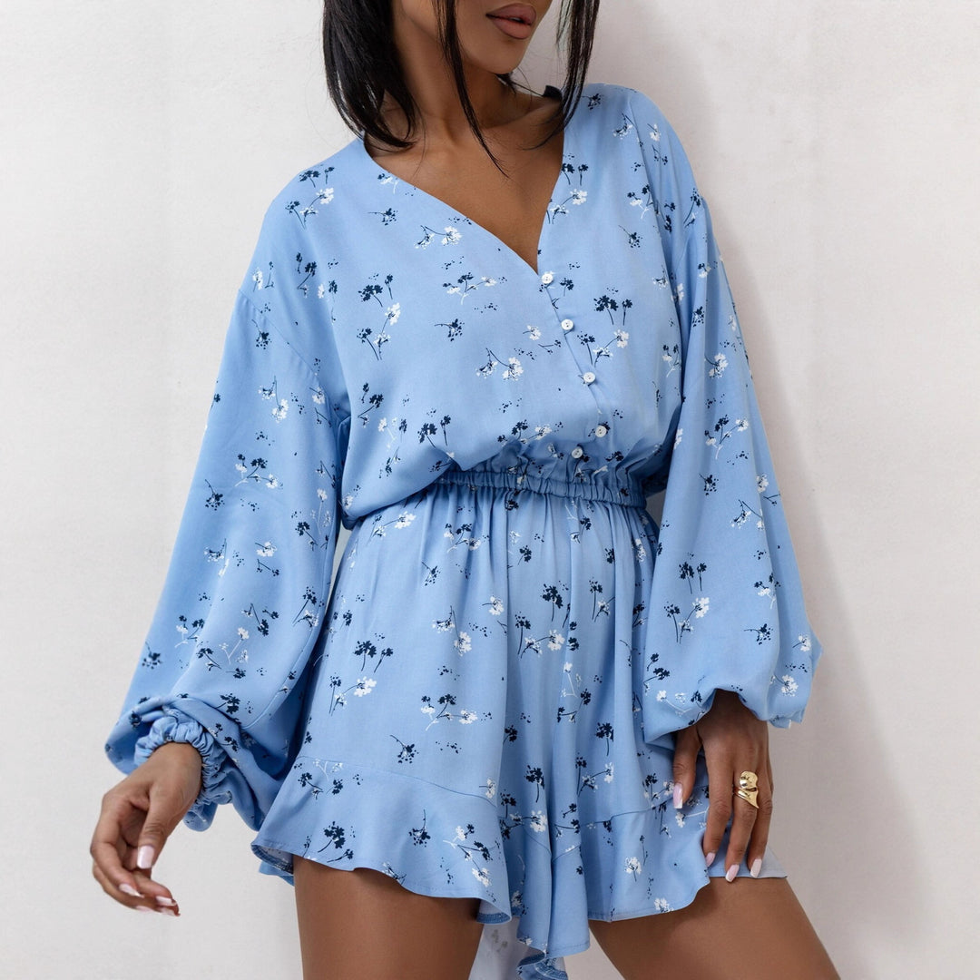 Damen Lässiges Minikleid mit voluminösen Ärmeln und floralem Design Drune