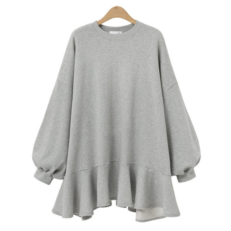 Damen nan oversized Sweatshirtkleid mit Volantsaum und Ballonärmeln Drune