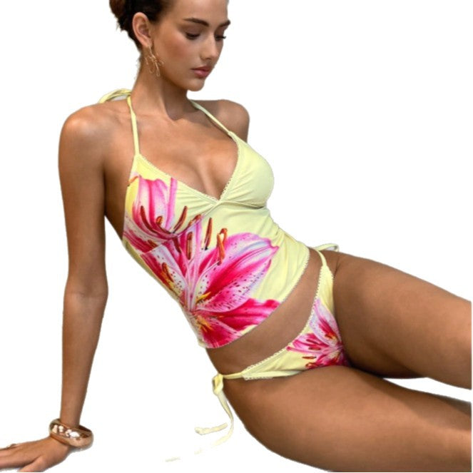 Damen Hochgeschnittener Tankini mit floralen Akzenten Drune