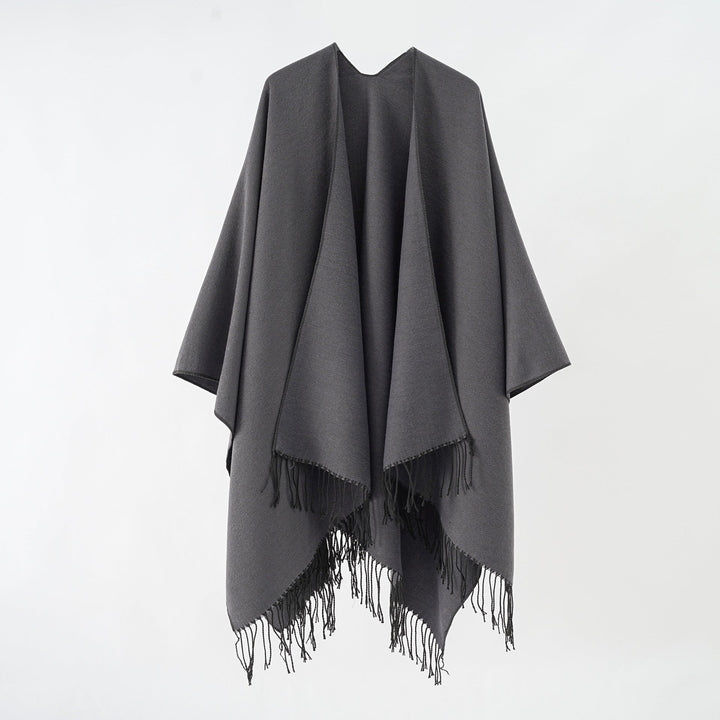 Damen Modischer Fransen-Poncho Aus Weichem Material mit Luxuriösem Fall Drune