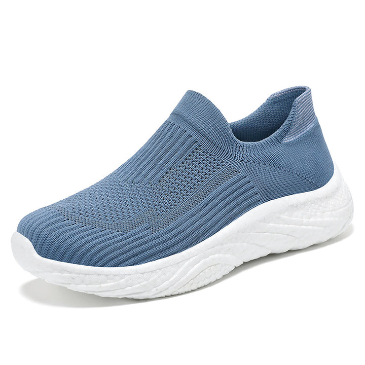 Damen nan nahtloser Strick-Slip-On Komfort-Laufschuh mit sockenähnlichem Schaft und gedämpfter Wellen-EVA-Sohle Drune