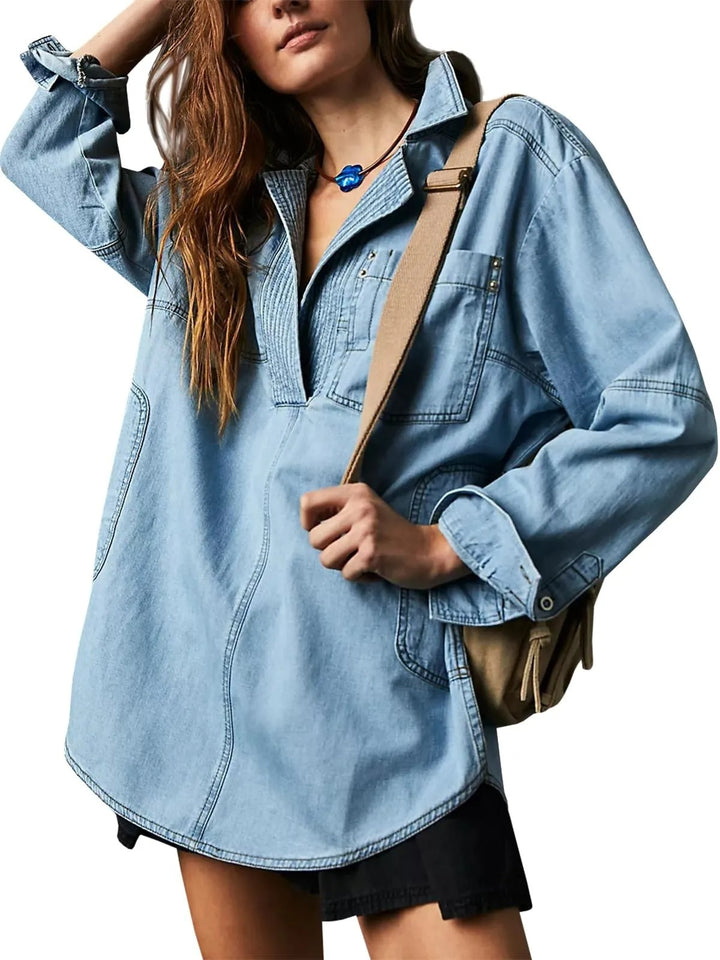 Damen Denim-Shirt mit detailreicher Steppung und lässigem Schnitt Drune