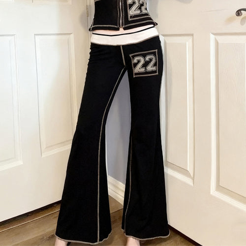 Damen Modische Bootcut-Hose mit elastischem Bund und sportlichen Applikationen Drune