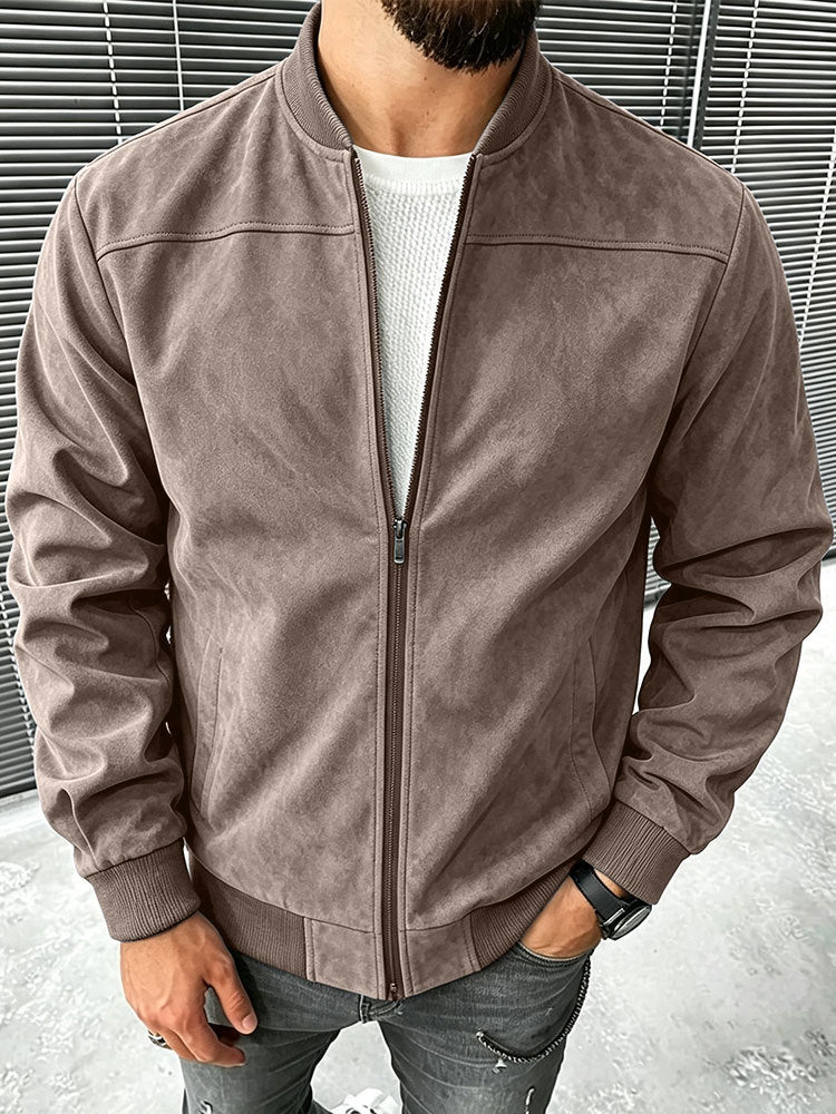 Herren Veloursleder-Optik Bomberjacke mit Reißverschluss und Rippbündchen Drune