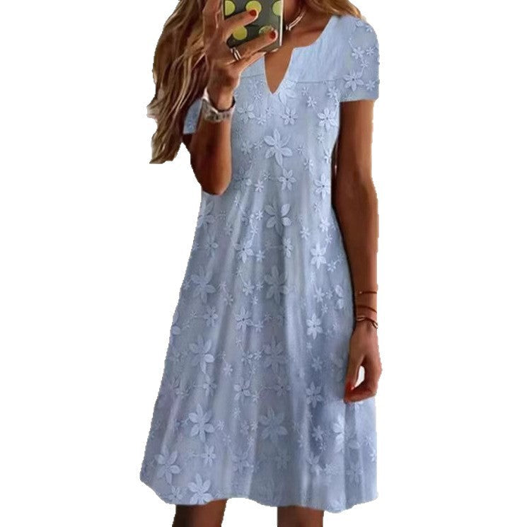 Damen Freizeitkleid mit floralem Stickdesign und V-Ausschnitt Drune