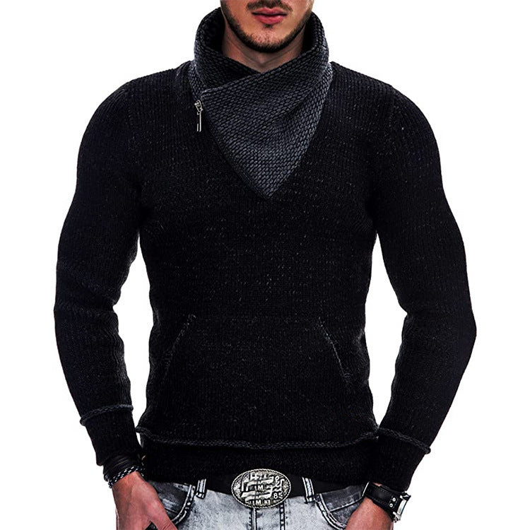 Herren modischer Pullover mit breitem Kragen und innovativer Zip-Detail Drune
