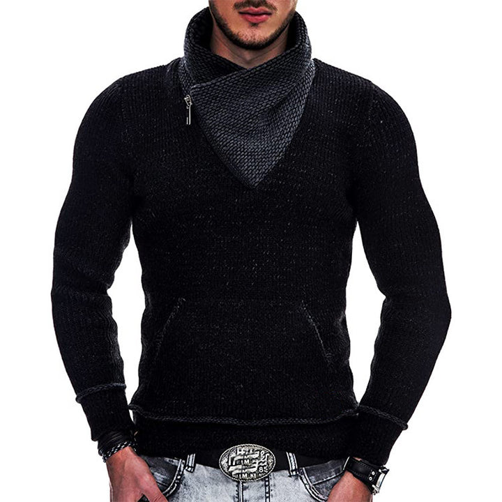 Herren modischer Pullover mit breitem Kragen und innovativer Zip-Detail Drune